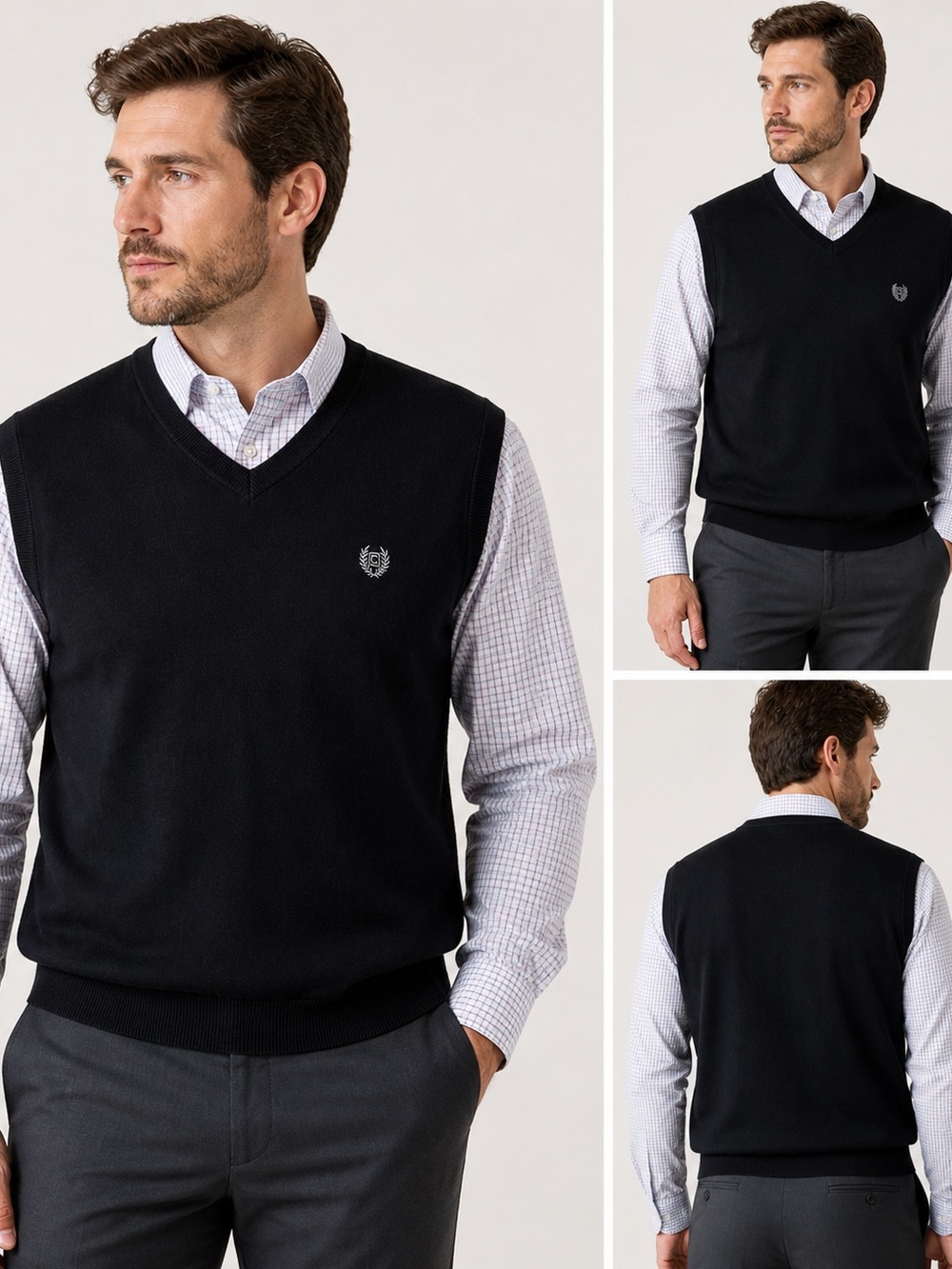 Chaps Sweater Vest Mens Large Black V-Neck 100% Cotton Classic Preppy Golf